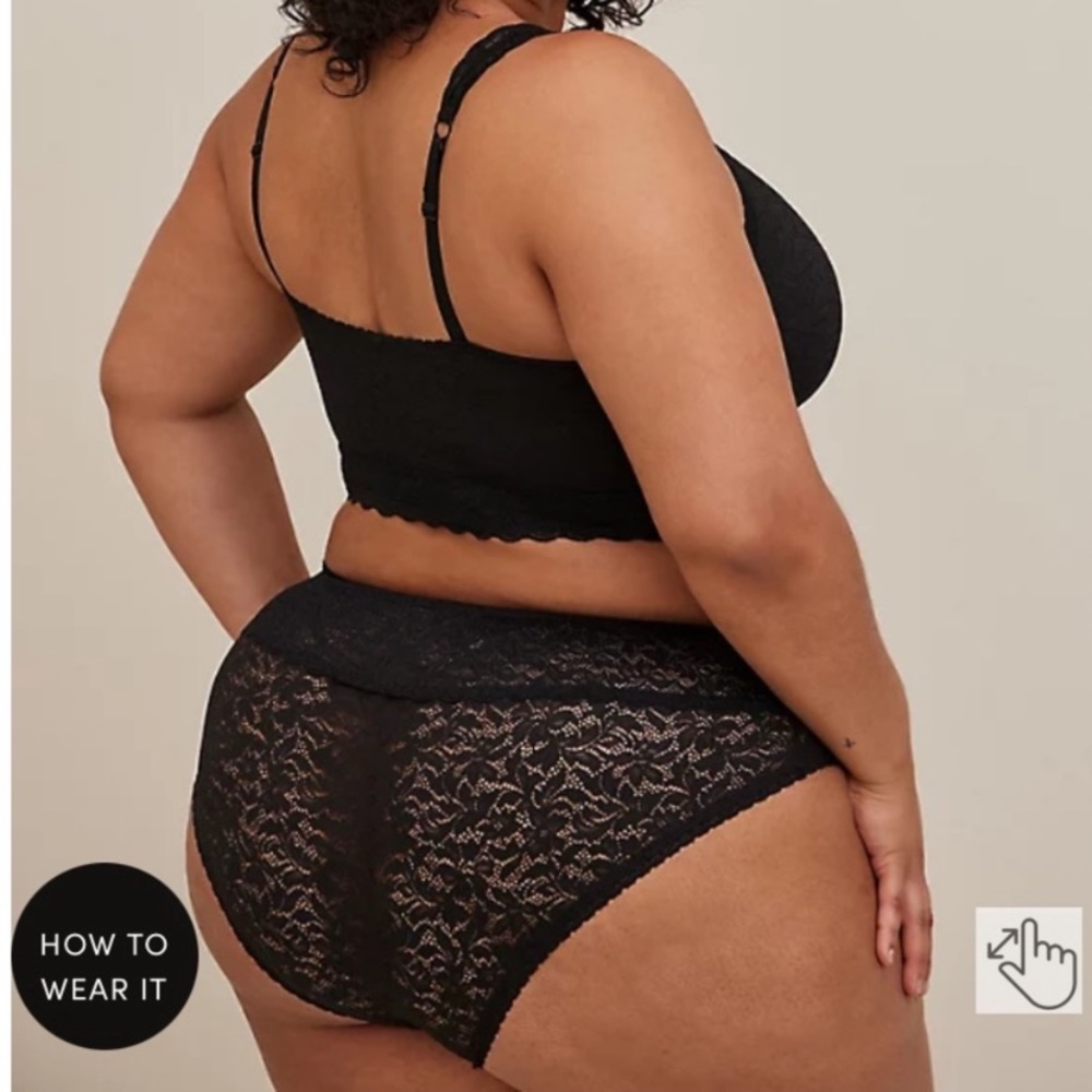 2 Pairs Torrid Black 4-Way Stretch Lace Mid Rise Hipster Panty NWT - Picture 2 of 9